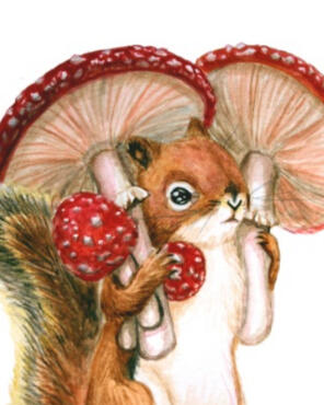 Squirrel Umbrella, 2021, watercolor