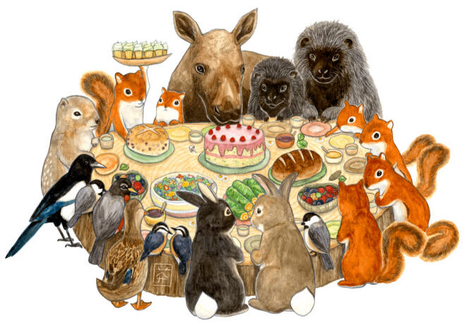 Alaskan Animal Potluck, 2025, watercolor