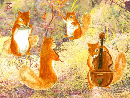 Tundra Berry Orchestra, 2023, watercolor overlaid on photo