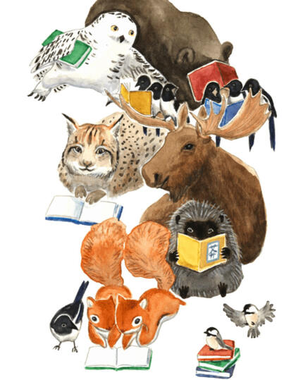 Alaskan Animal Library, 2024, watercolor